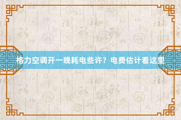 格力空调开一晚耗电些许？电费估计看这里